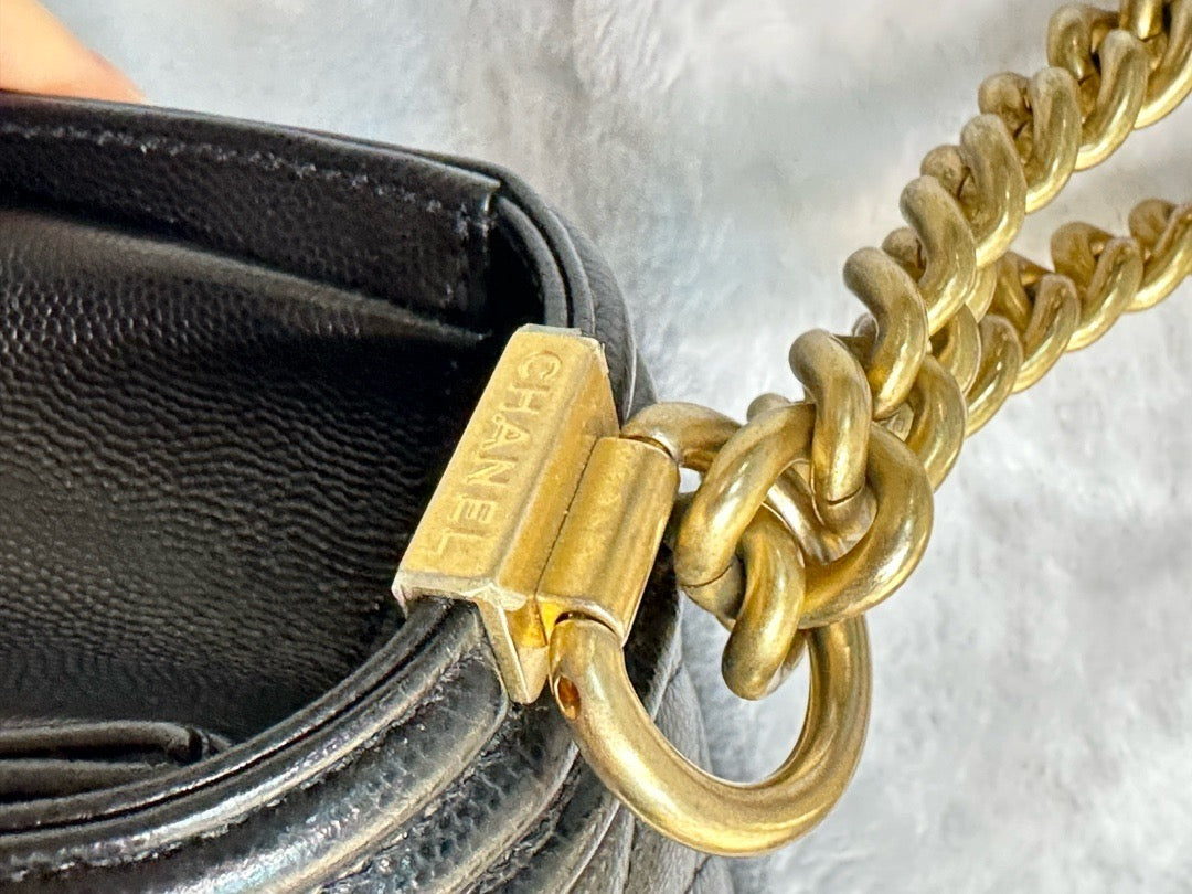 Chanel Medium Caviar Boy Bag Black GHW 27 holo card