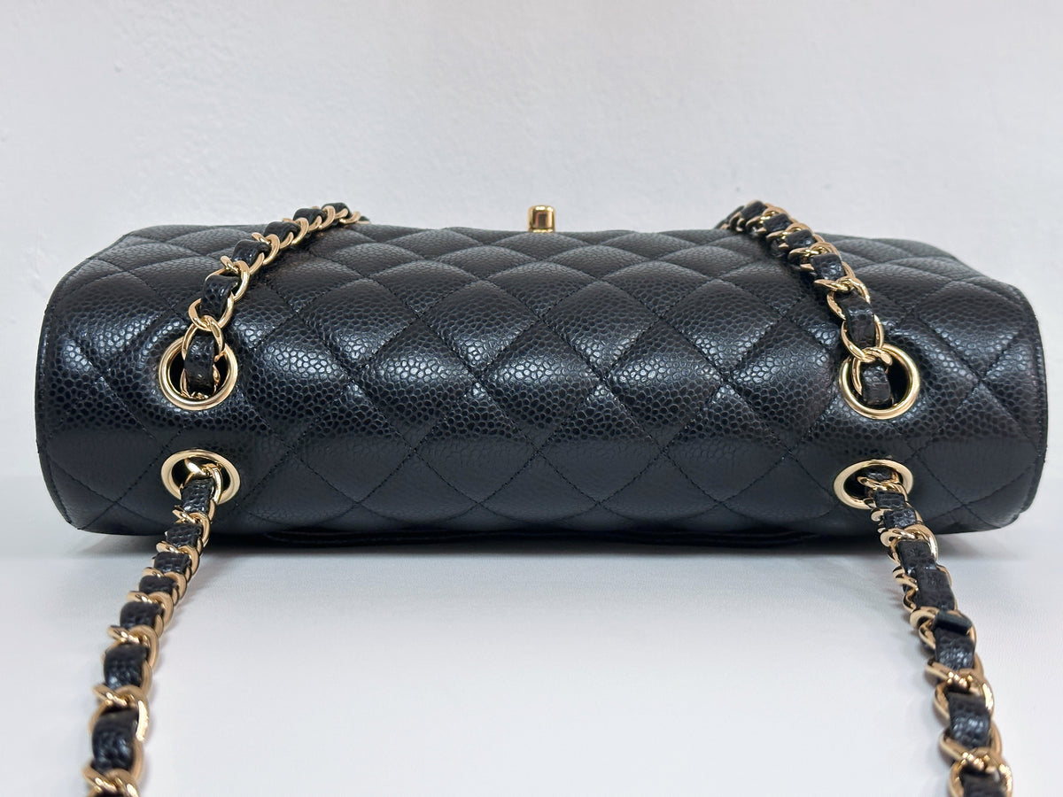 Chanel Medium Size Classic Quilted Caviar Double Flap Bag Black L9TX microchip