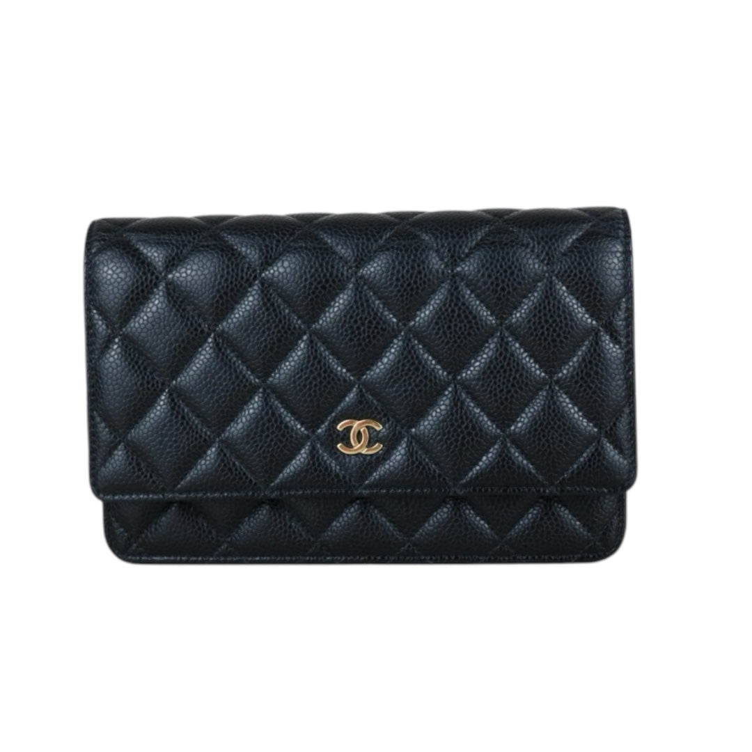 Very Good ( Rank A)｜ CHANEL Matelasse Caviar Skin Chain Wallet Black Gold Hardware Made in 2018-2019 Year ｜S25021804