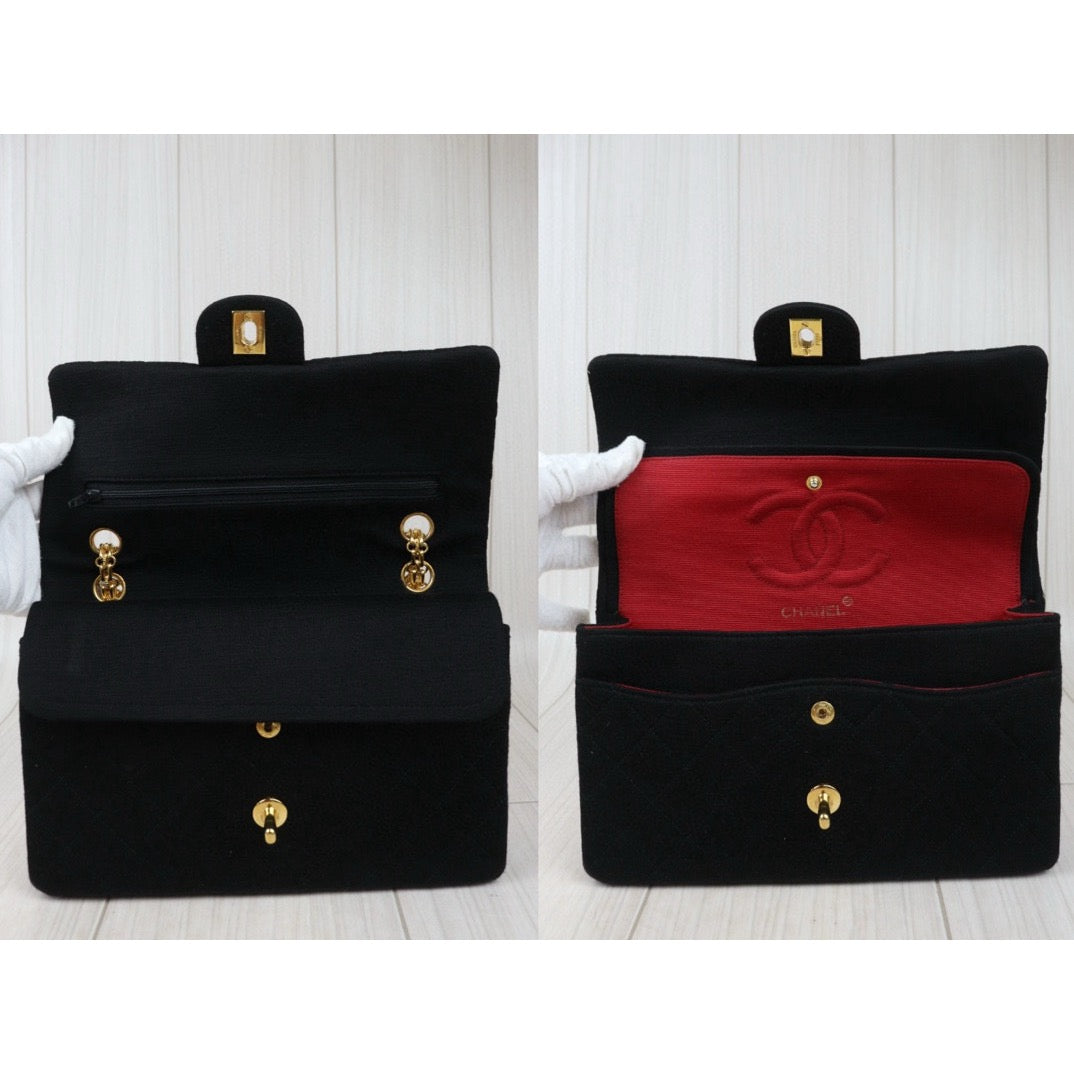 Rank A ｜ CHANEL Canvas Double Flap 25 Shoulder Bag Black Made In 1986-1988Year｜ 24072303