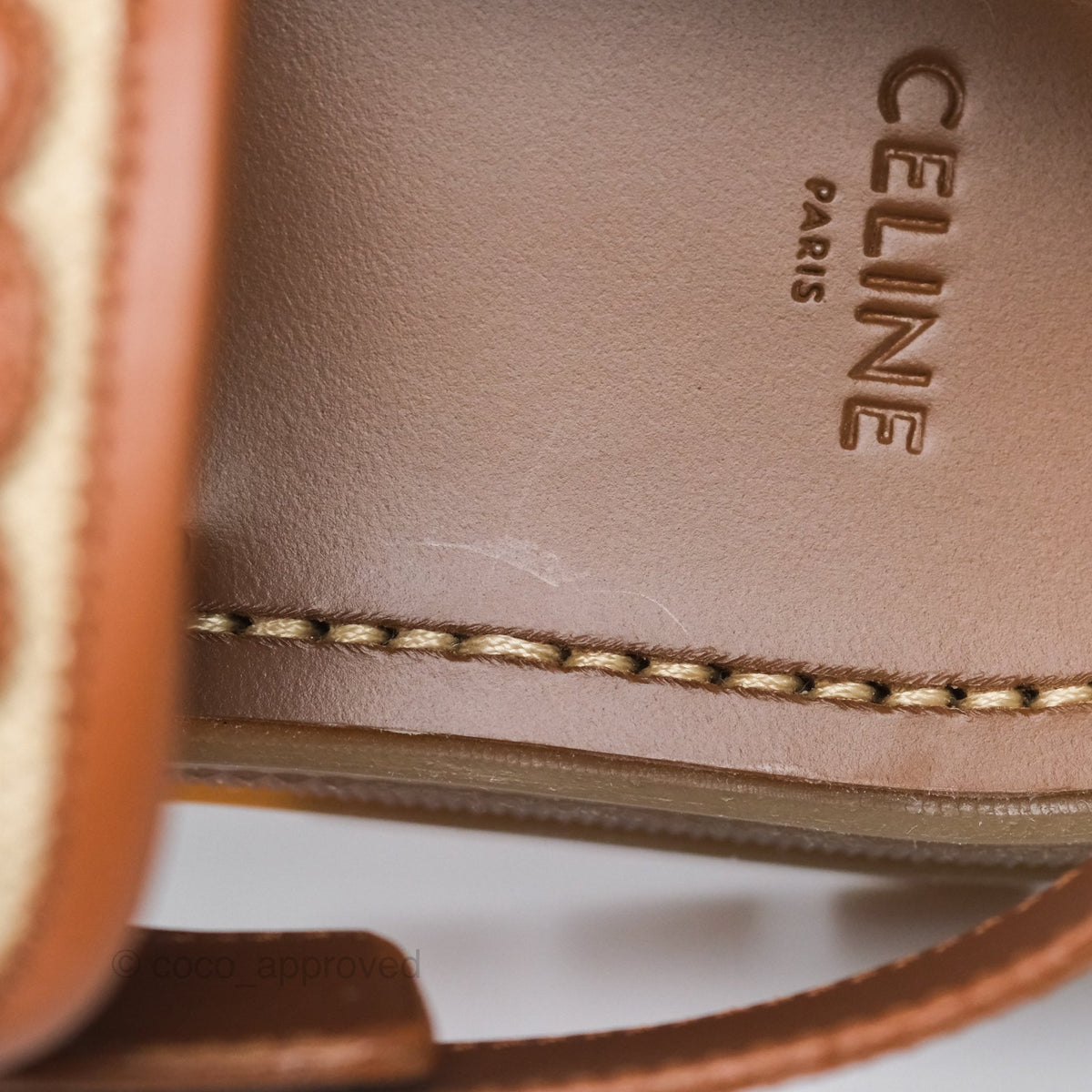 Celine Clea Triomphe Sandals Calfskin Vegetal Tanning & Canvas Size 36
