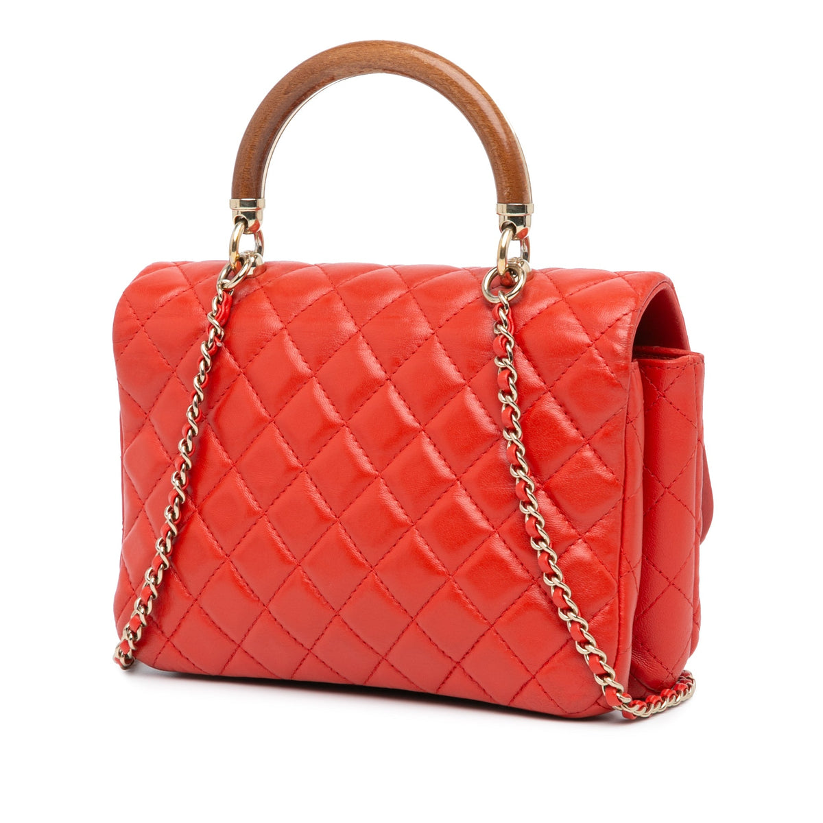Red Chanel Quilted Lambskin Knock on Wood Satchel