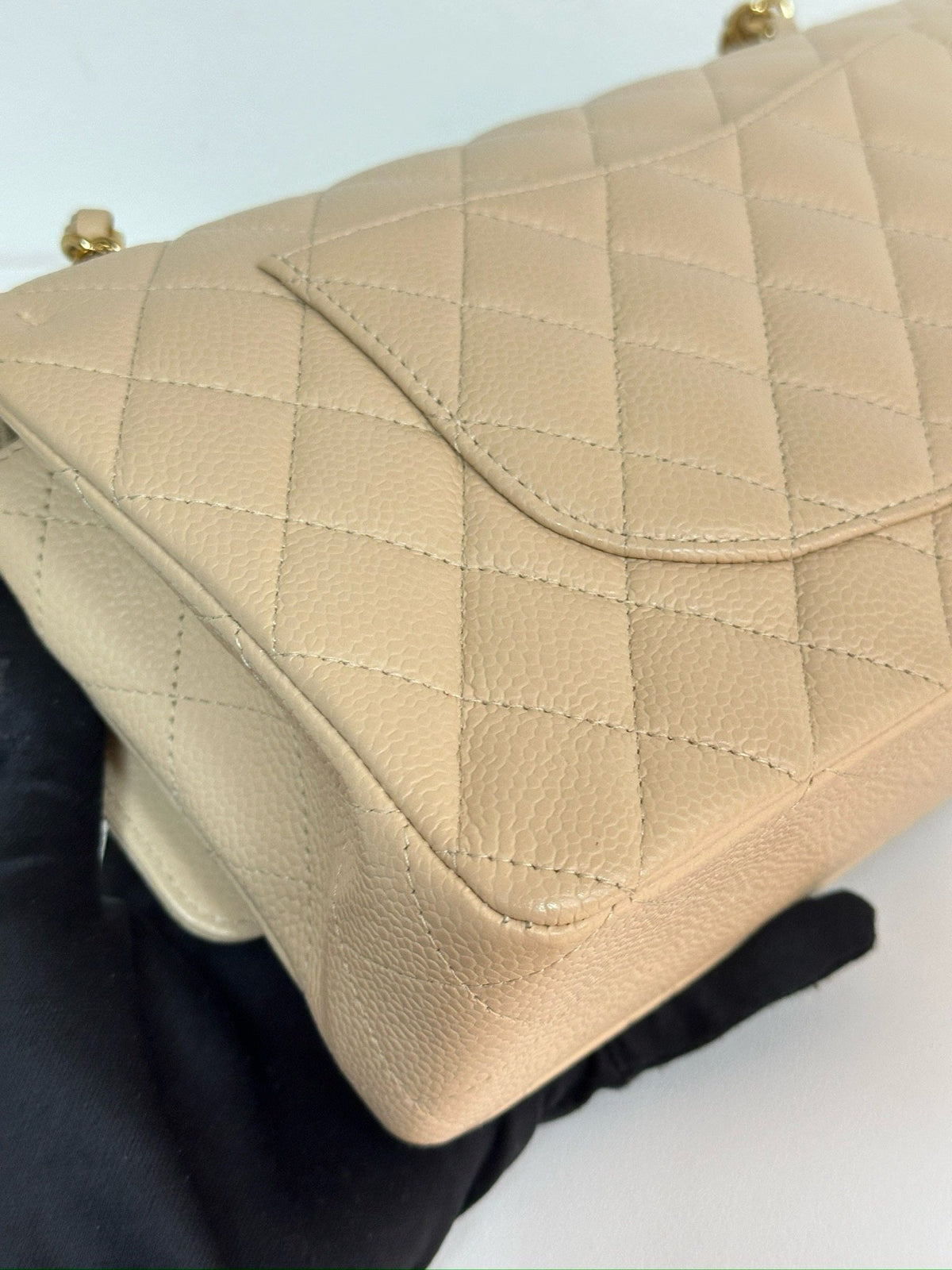 Chanel Medium Beige Classic Caviar Double Flap Bag GHW 1598 holo card