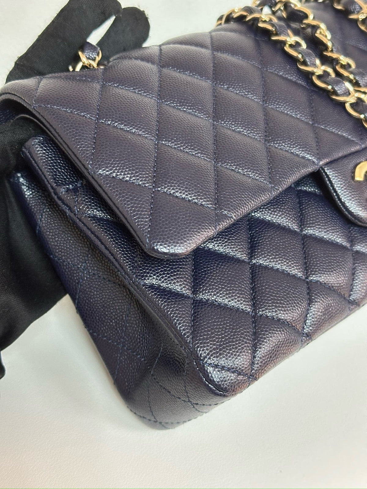 Chanel Medium Classic Caviar Double Flap Navy Blue Bag LSHW  2021year Microchip