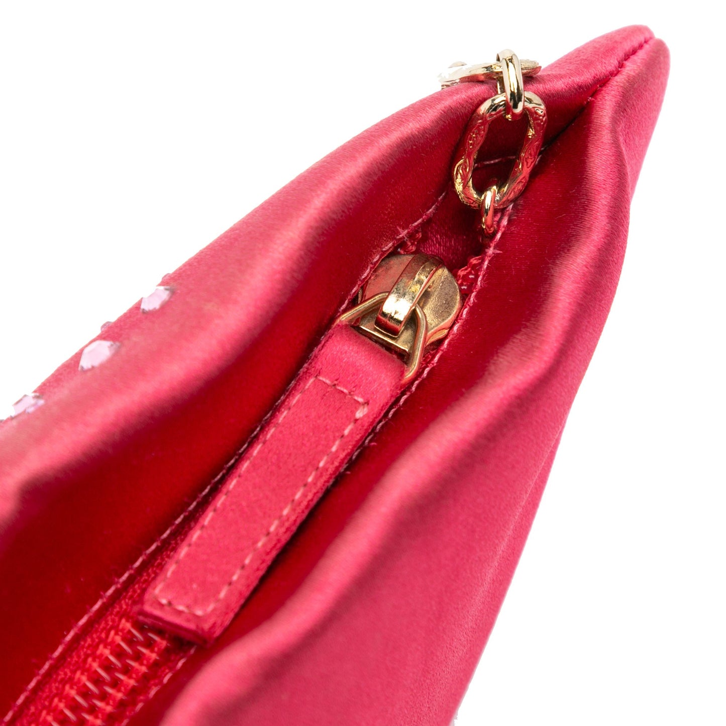 Pink Chanel Satin Diamante Camellia Clutch with Chain Shoulder Bag