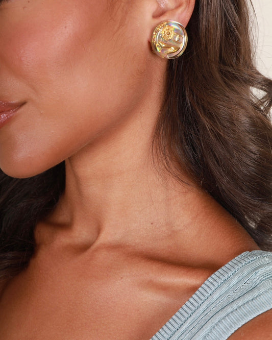 Chanel 97P Vintage Round Iridescent with Gold CC Logo, Cam√©ila & Shoe Detail Clip-On Earrings