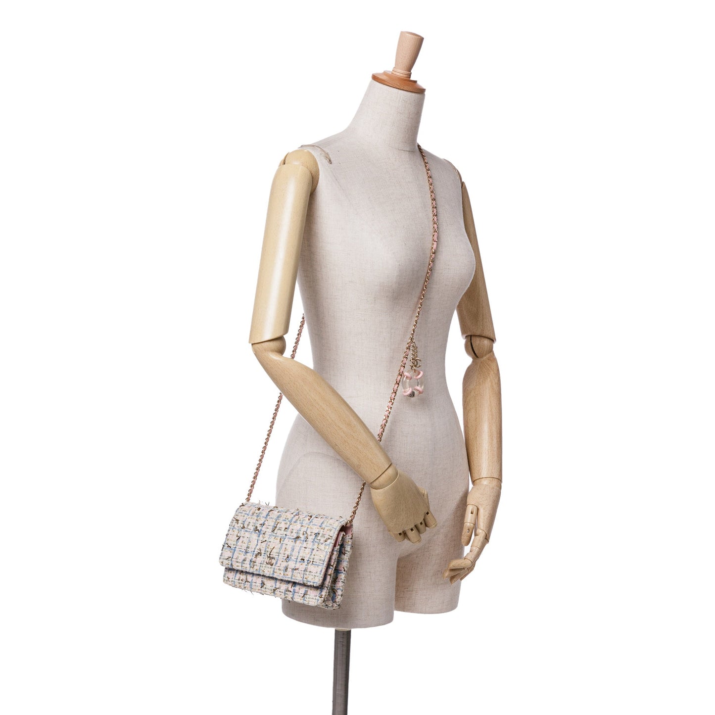 Multicolor Chanel Quilted Boucle Tweed Charm Wallet On Chain Crossbody Bag