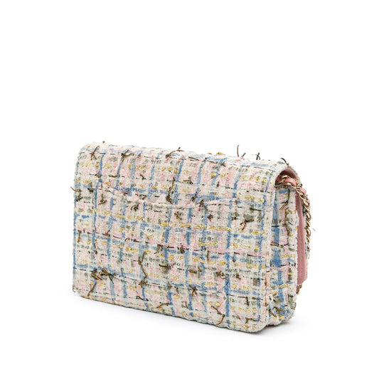 Multicolor Chanel Quilted Boucle Tweed Charm Wallet On Chain Crossbody Bag
