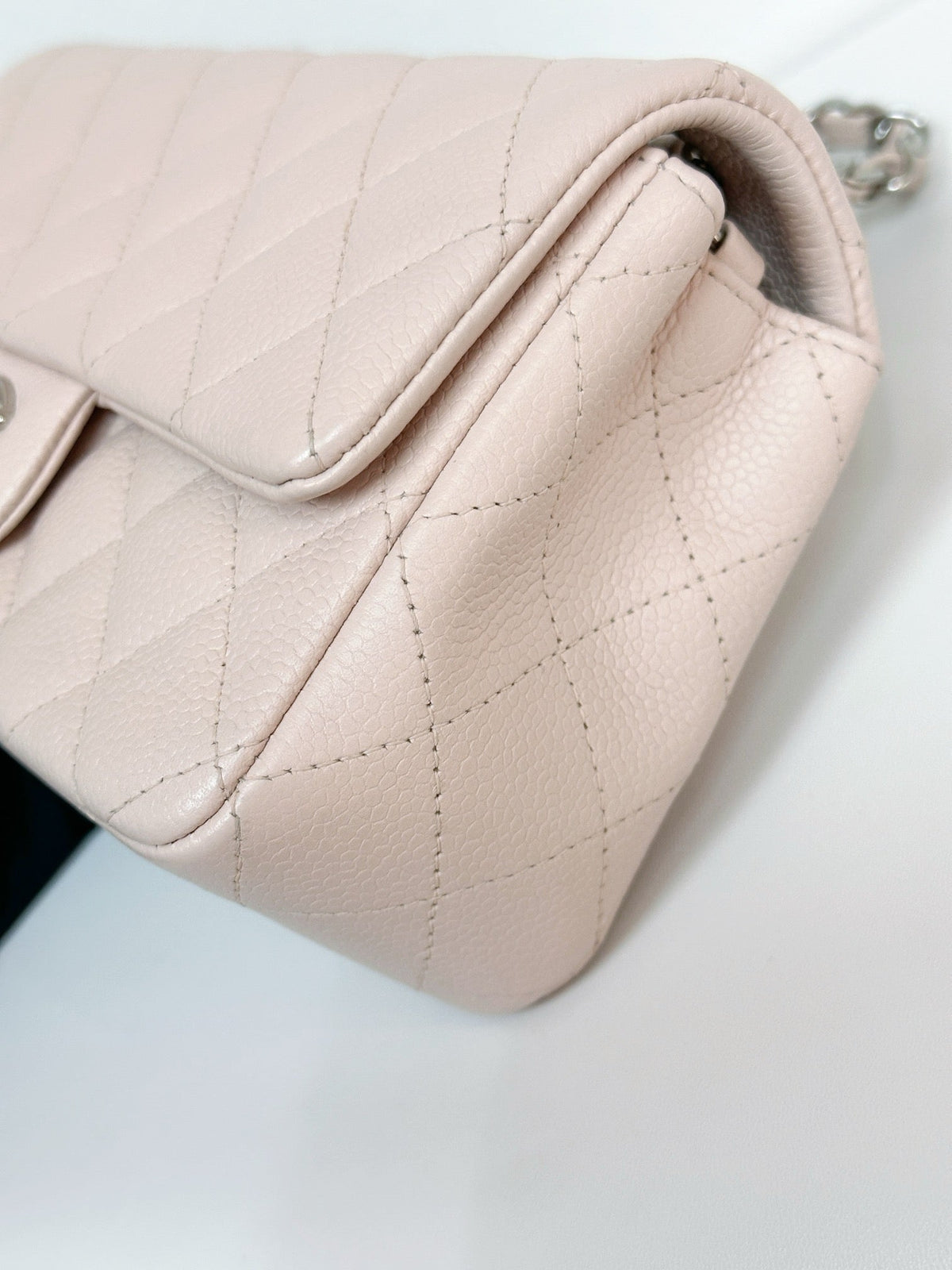 Chanel Mini Rectangular Classic Quilted Caviar Sakura Pink SHW 14C 1877 holo