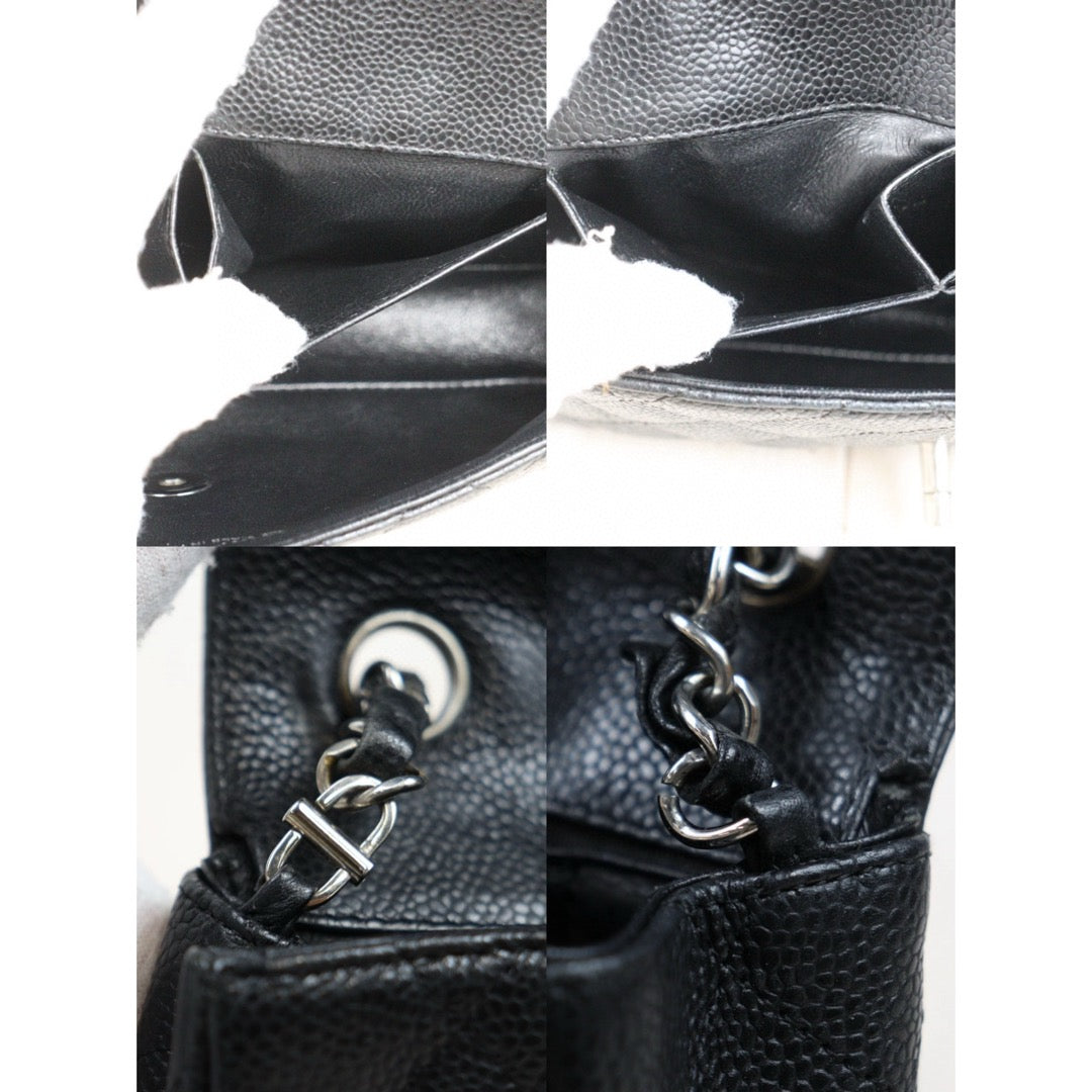 Good ( Rank AB)｜ CHANEL Caviar Skin Matrasse Single Flap 25 Shoulder Bag Black Made In 2006-2008 Year  ｜V25021909