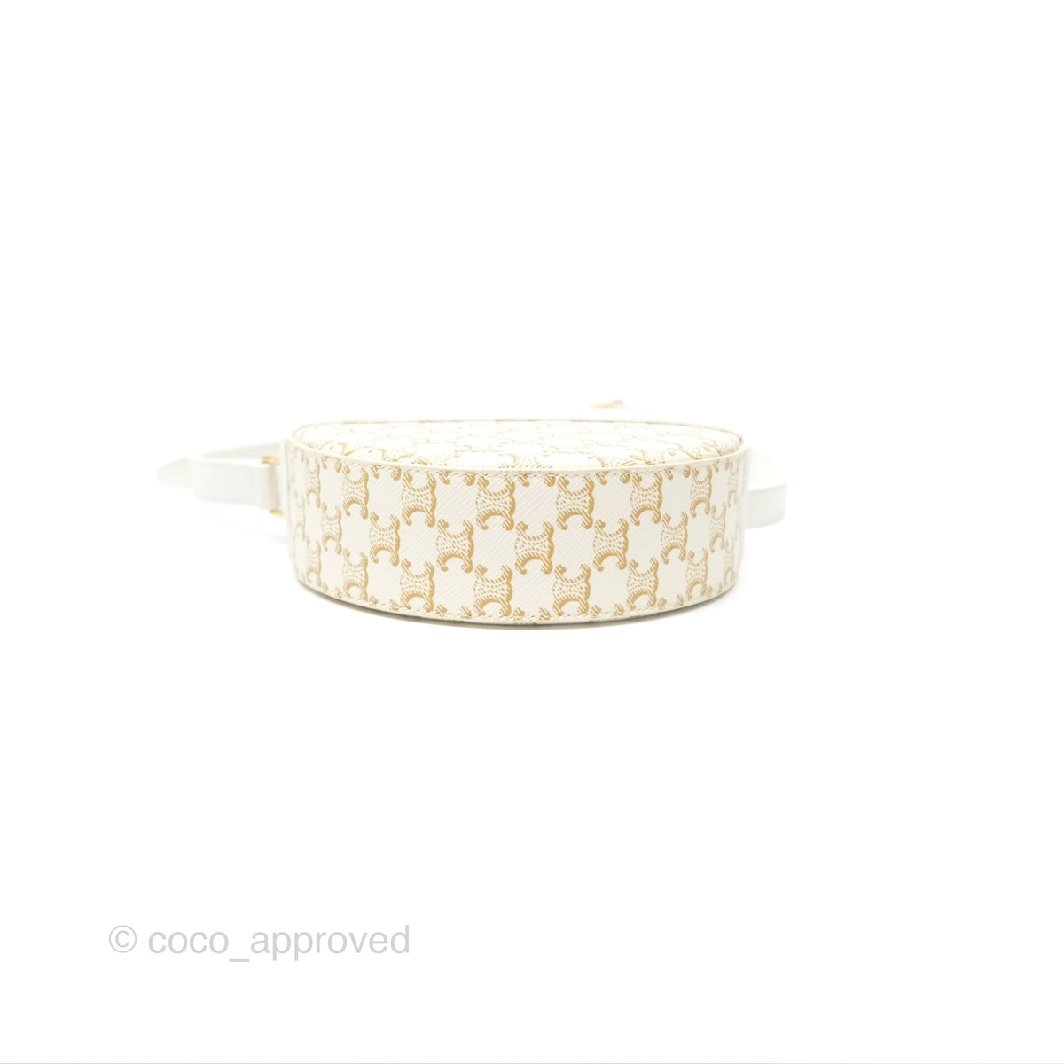 Celine Round Purse on Strap Triomphe Canvas White Calfskin