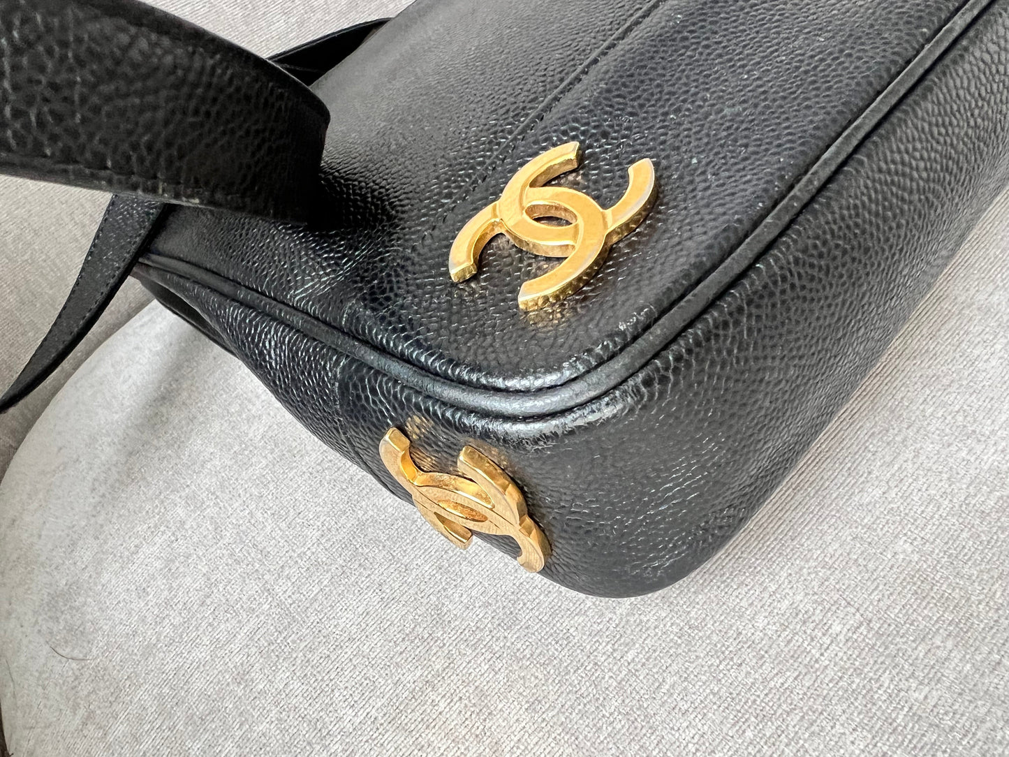 Chanel Vintage Black Caviar Chain Tote with 24k Gold Hardware