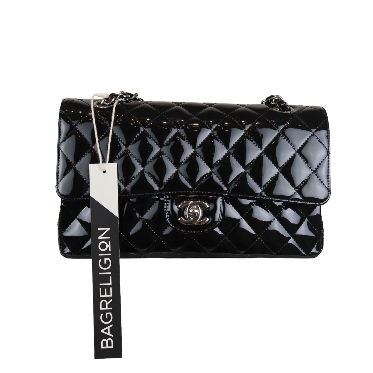 Medium Classic Flap Patent Black SHW