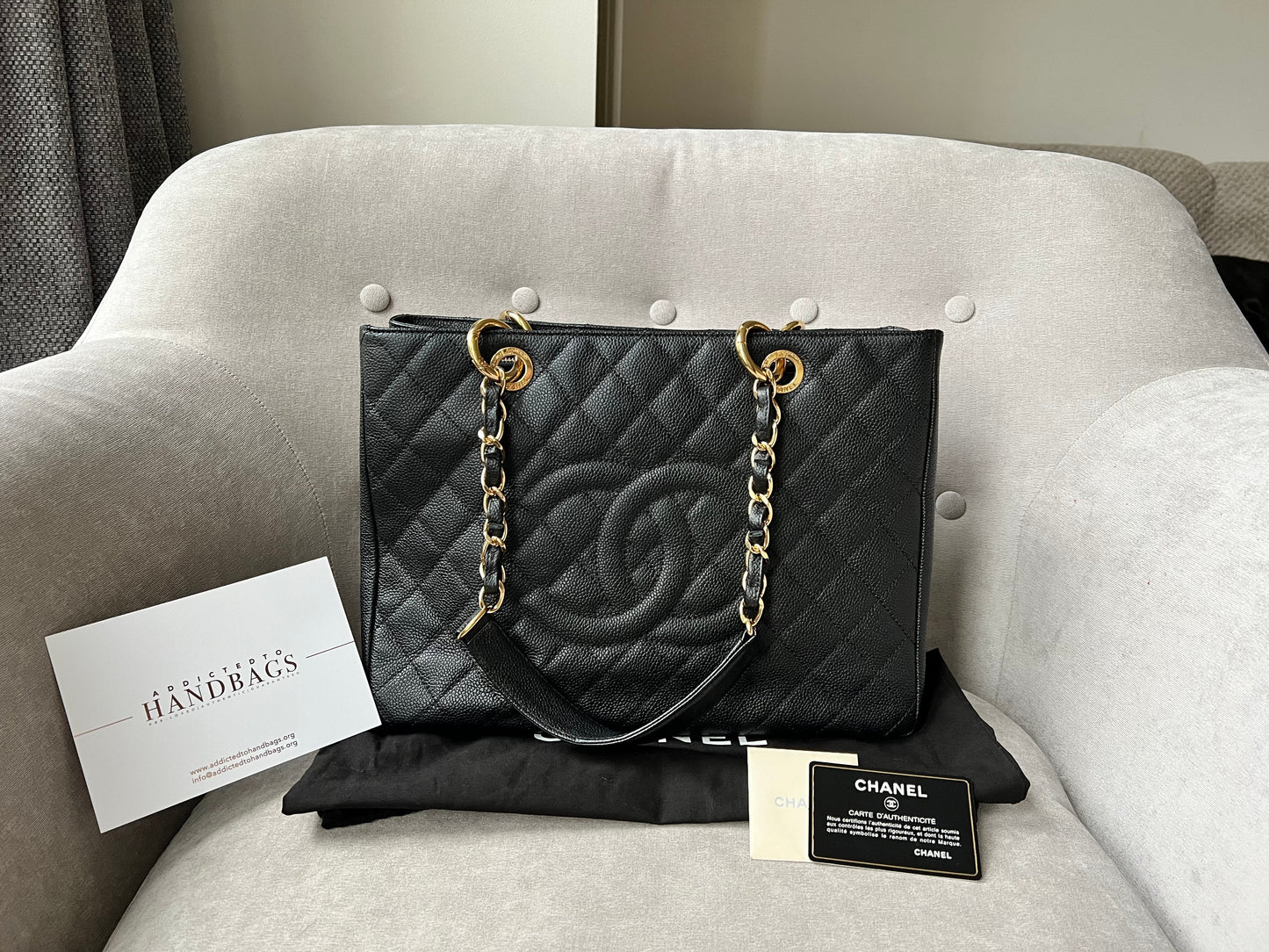 Chanel Black Caviar Grand Shopper Tote Gold Hardware