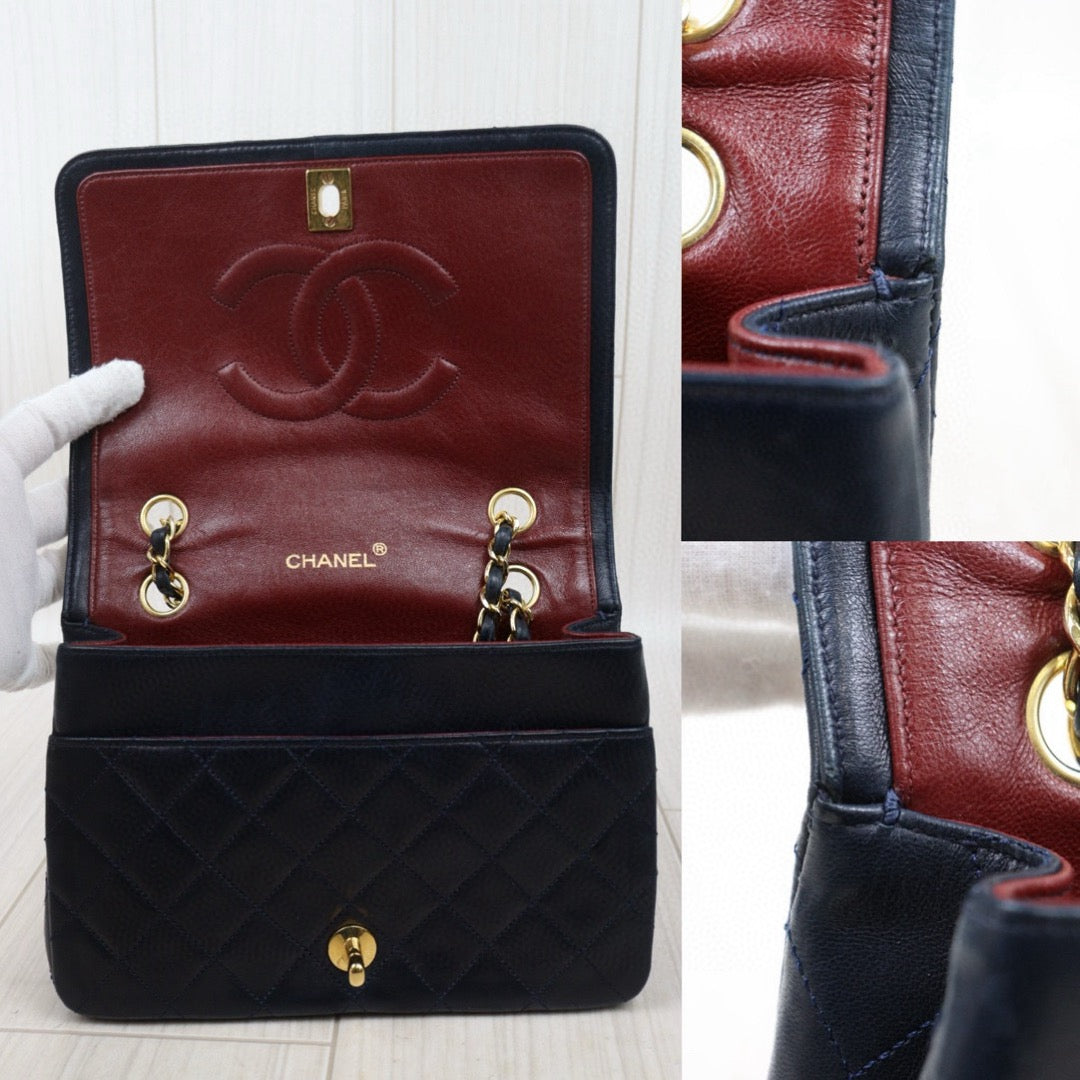 Good ( Rank AB)｜ CHANEL Matrasse Lamb Skin Chain Bag Blue Made in 1986-1988 Year｜P24120208