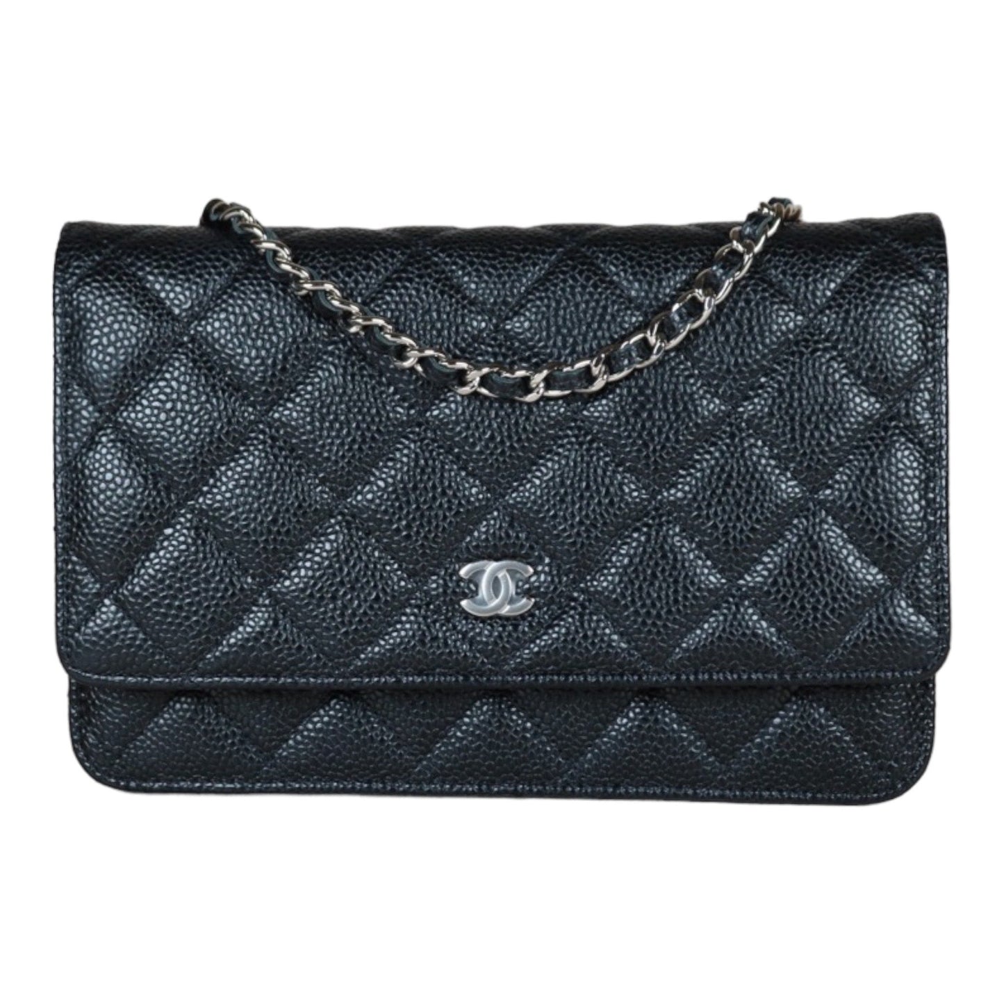Very Good ( Rank A)｜ CHANEL Matelasse Caviar Skin Chain Wallet Black Silver Hardware Made in 2019 Year ｜S24061102