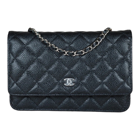 Very Good ( Rank A)｜ CHANEL Matelasse Caviar Skin Chain Wallet Black Silver Hardware Made in 2019 Year ｜S24061102
