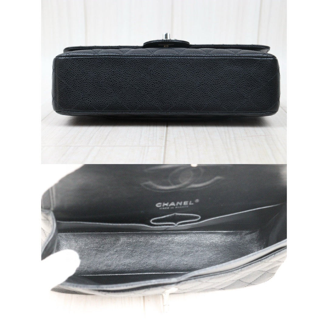 Very Good ( Rank A) ｜ CHANEL Caviar Skin Matrasse Double Flap 25 Shoulder Bag Black Made In 2009-2010 Year  ｜W24120604