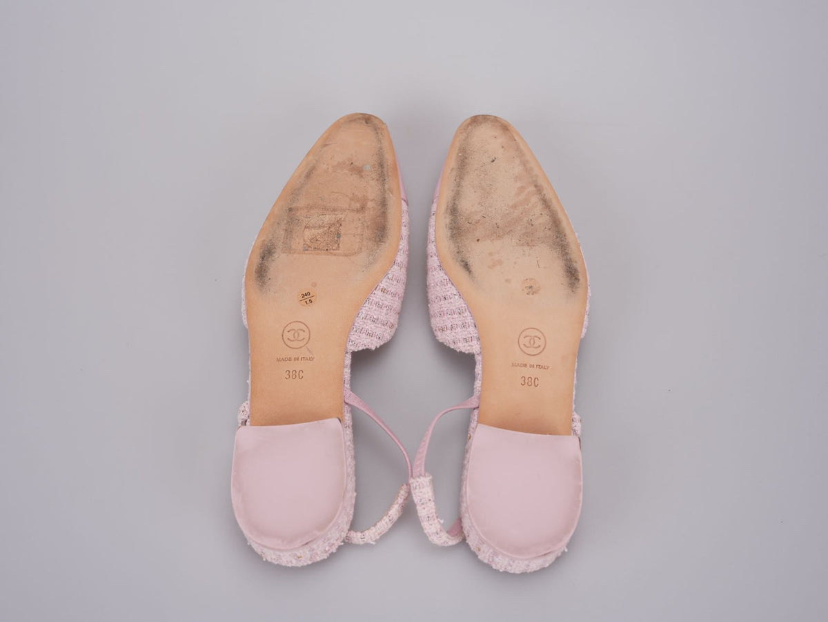 Chanel Pink Tweed Slingback Kitten Heel Pumps Size 38C