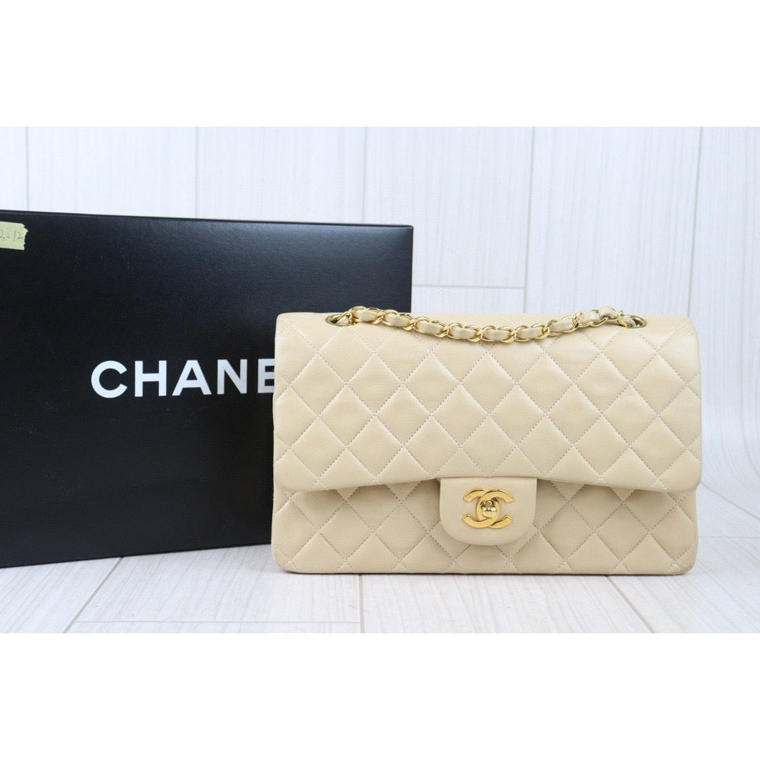 Good ( Rank AB)｜ CHANEL  Lamb Skin Beige Double Flap 25 Shoulder Bag Made in 1996-1997 Year ｜P24083012