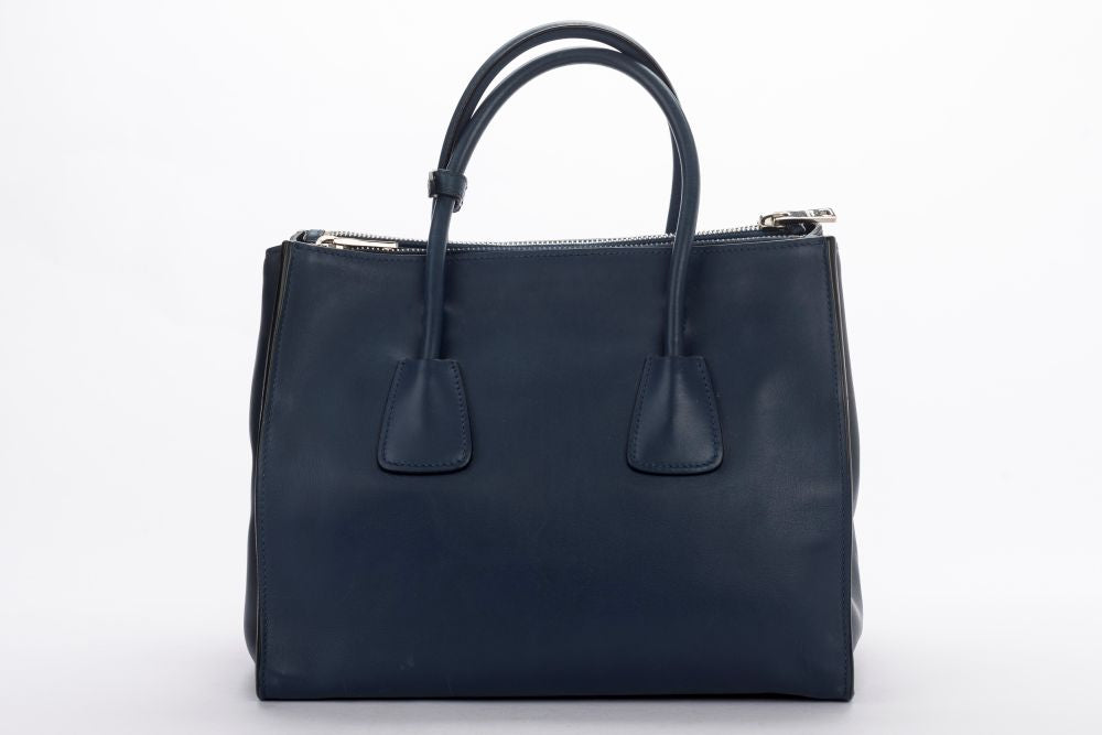 Prada BN2762 Blue Smooth Calf Leather 2 Way Use Bag, with Card, Strap & Dust Cover