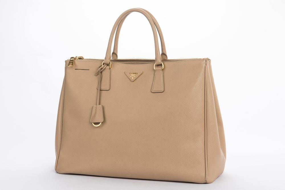 Prada BN1802 Saffiano Lux Hand Bag, Sabbia Light Cafe Color, with Dust Cover
