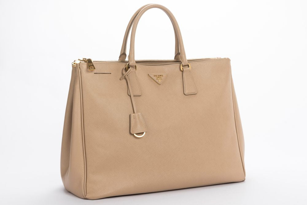 Prada BN1802 Saffiano Lux Hand Bag, Sabbia Light Cafe Color, with Dust Cover