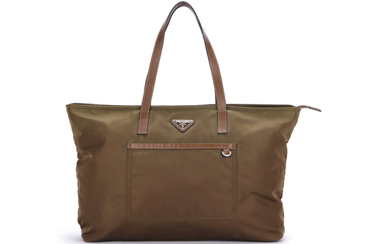 PRADA BR4338 BROWN NYLON TOTE BAG, WITH ZIPPER, CARD & DUST COVER