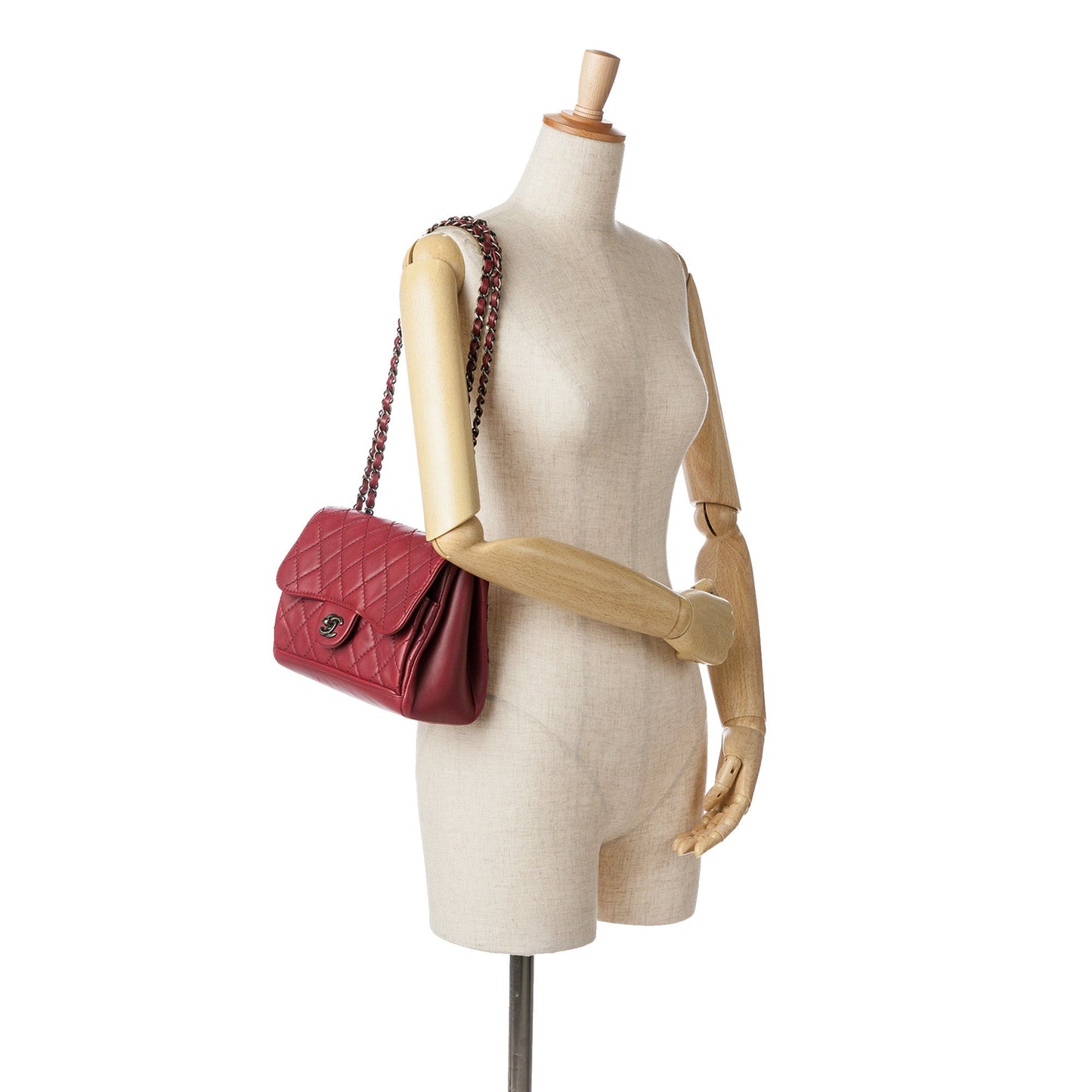 Red Chanel CC Quilted Lambskin Single Flap Shoulder Bag