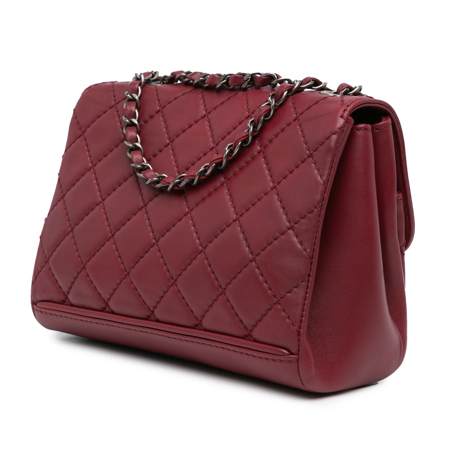 Red Chanel CC Quilted Lambskin Single Flap Shoulder Bag