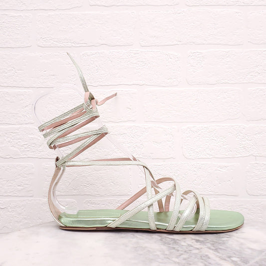 ALBERTA FERRETTI METALLIC GREEN STRAPPY SANDALS - SIZE 41