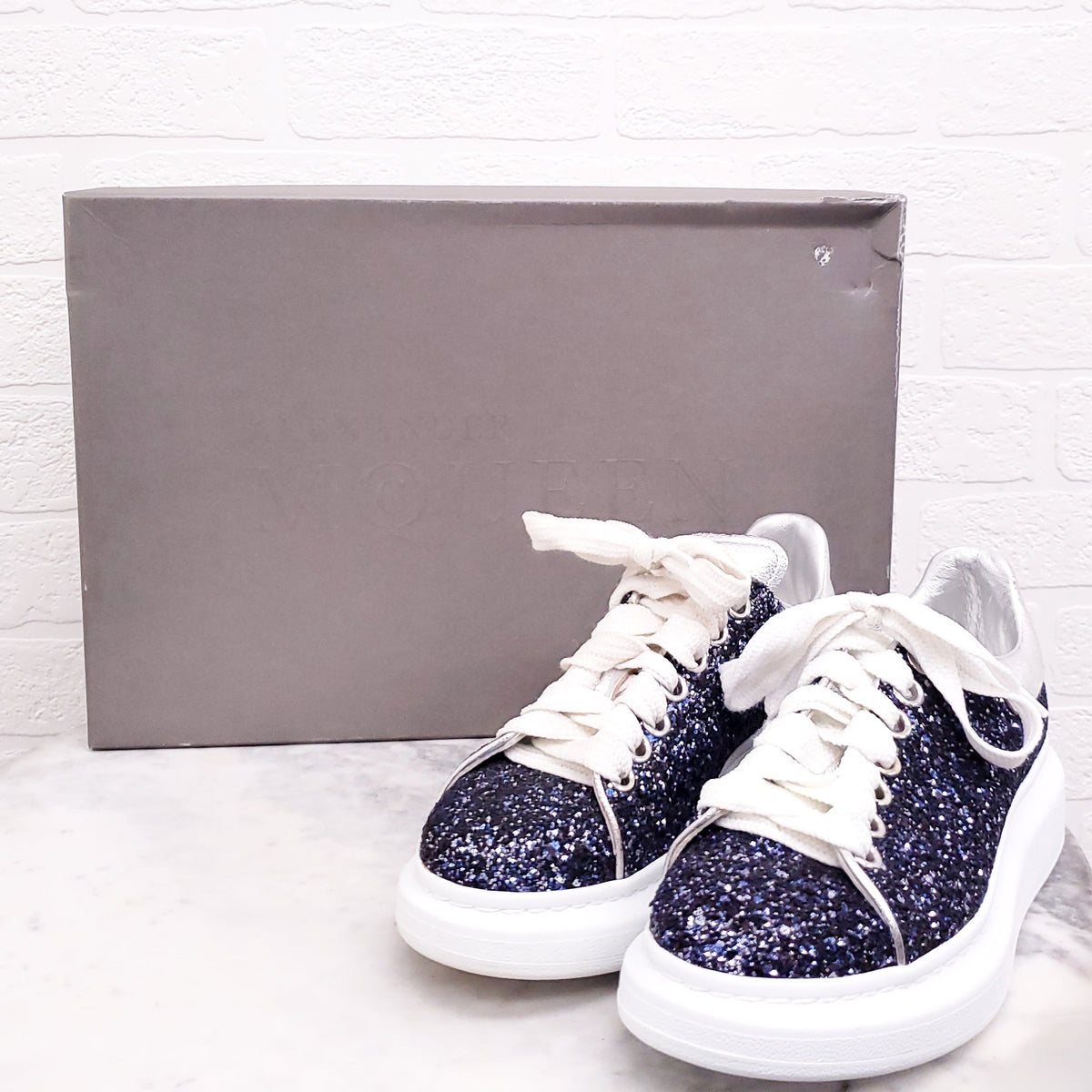 ALEXANDER MCQUEEN BLUE SPARKLE SNEAKERS - SIZE 36.5