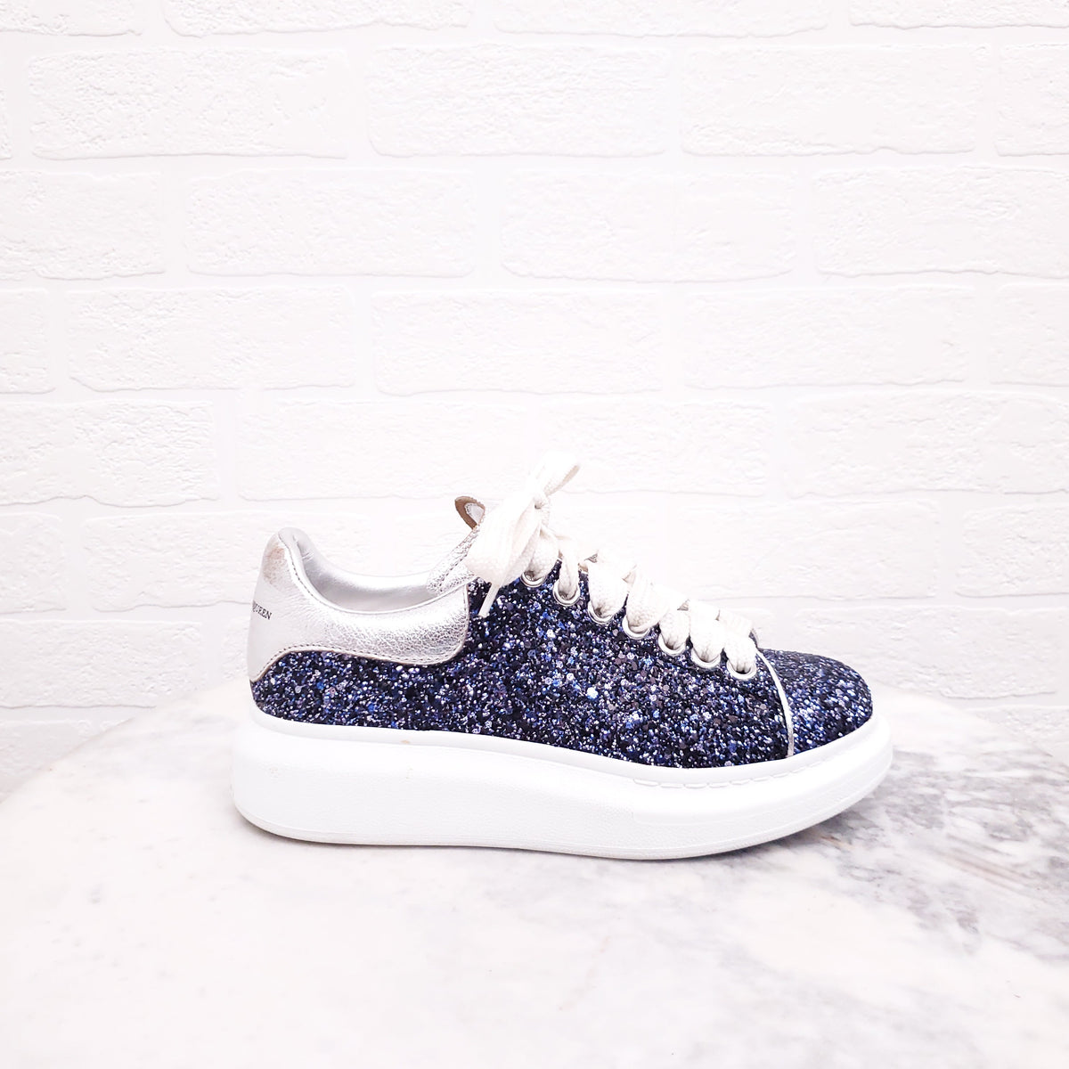 ALEXANDER MCQUEEN BLUE SPARKLE SNEAKERS - SIZE 36.5