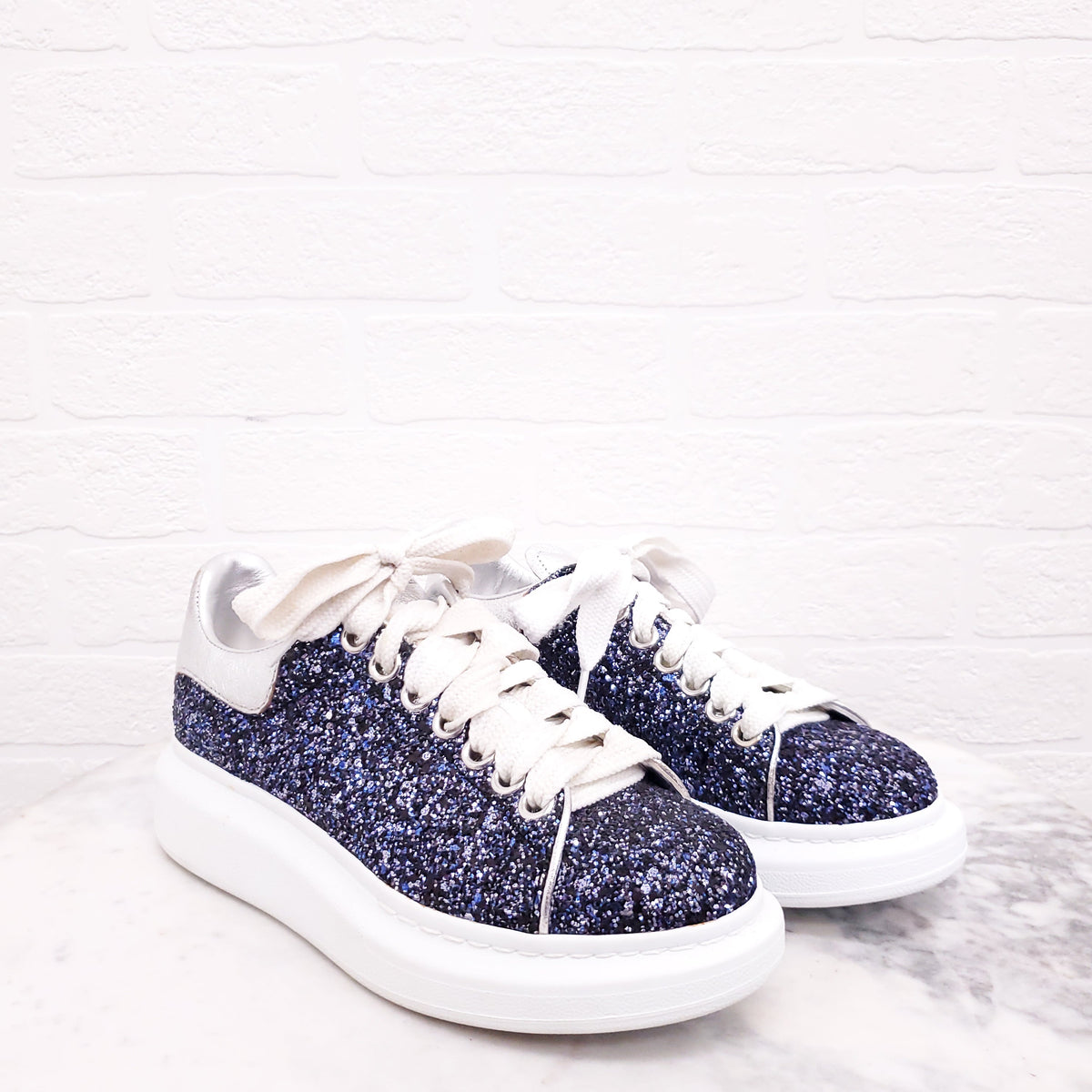 ALEXANDER MCQUEEN BLUE SPARKLE SNEAKERS - SIZE 36.5
