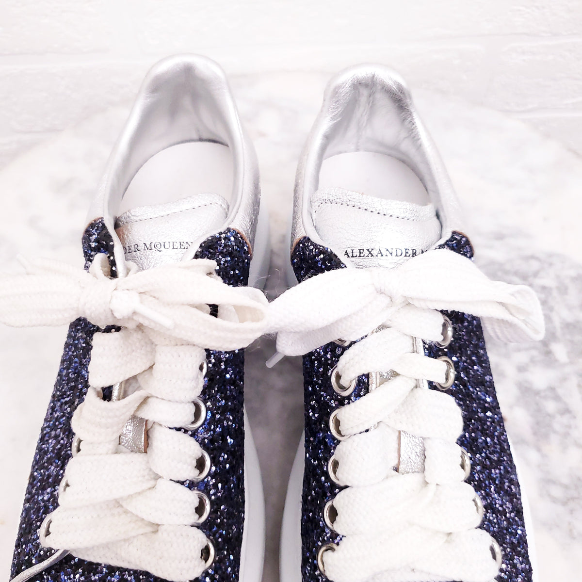 ALEXANDER MCQUEEN BLUE SPARKLE SNEAKERS - SIZE 36.5