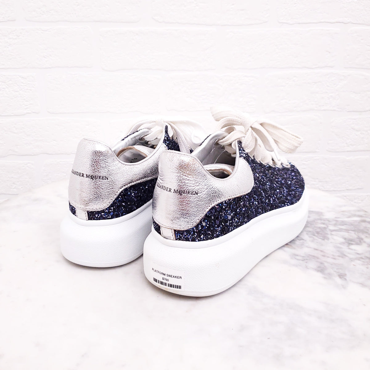 ALEXANDER MCQUEEN BLUE SPARKLE SNEAKERS - SIZE 36.5