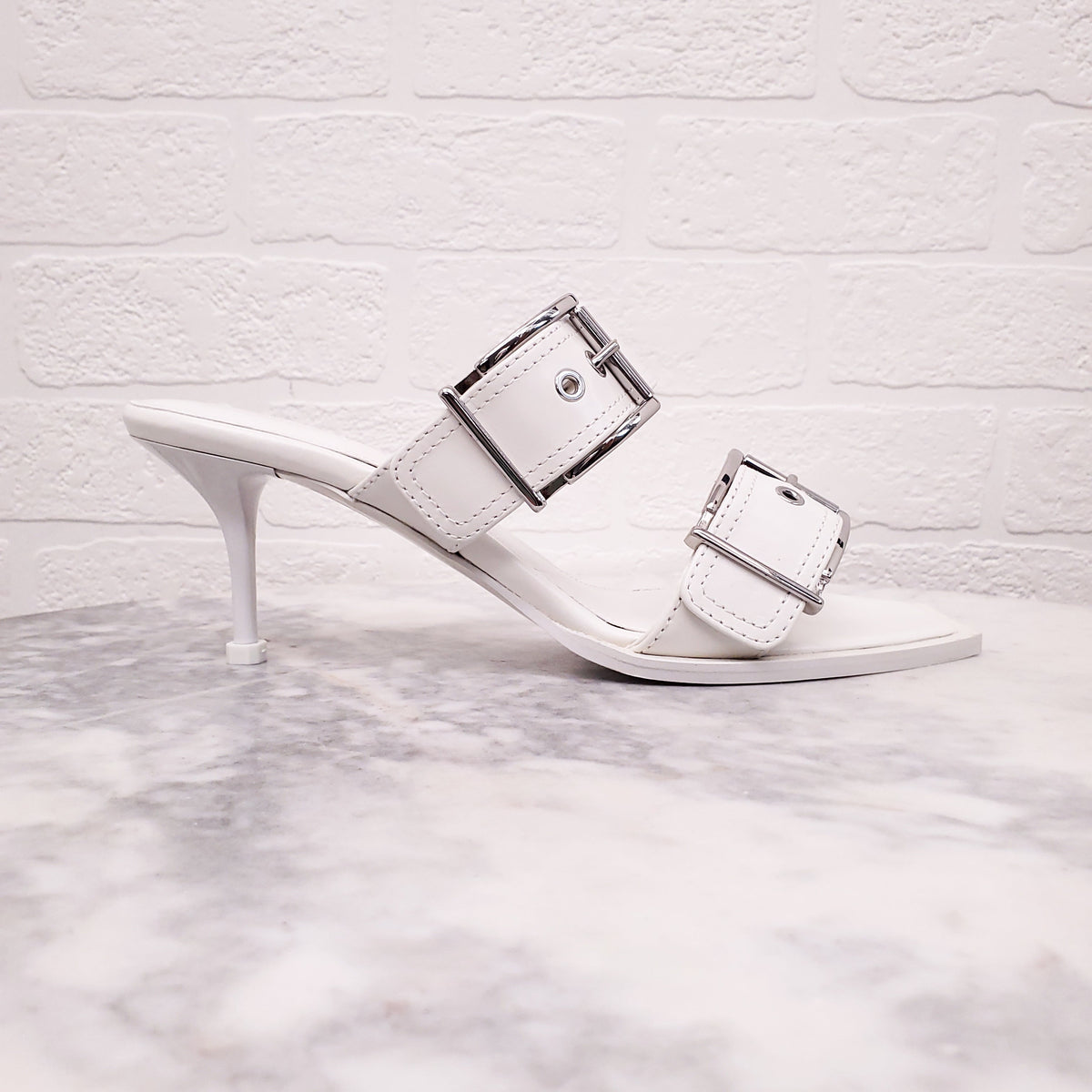 ALEXANDER MCQUEEN WHITE PUNK HEELED MULES - SIZE 38