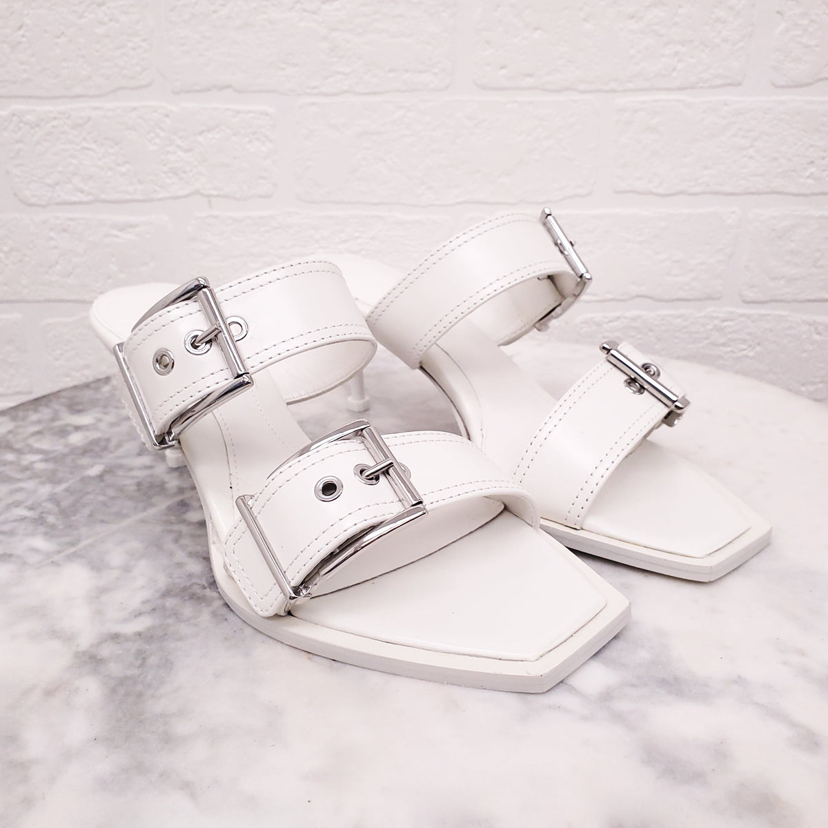 ALEXANDER MCQUEEN WHITE PUNK HEELED MULES - SIZE 38