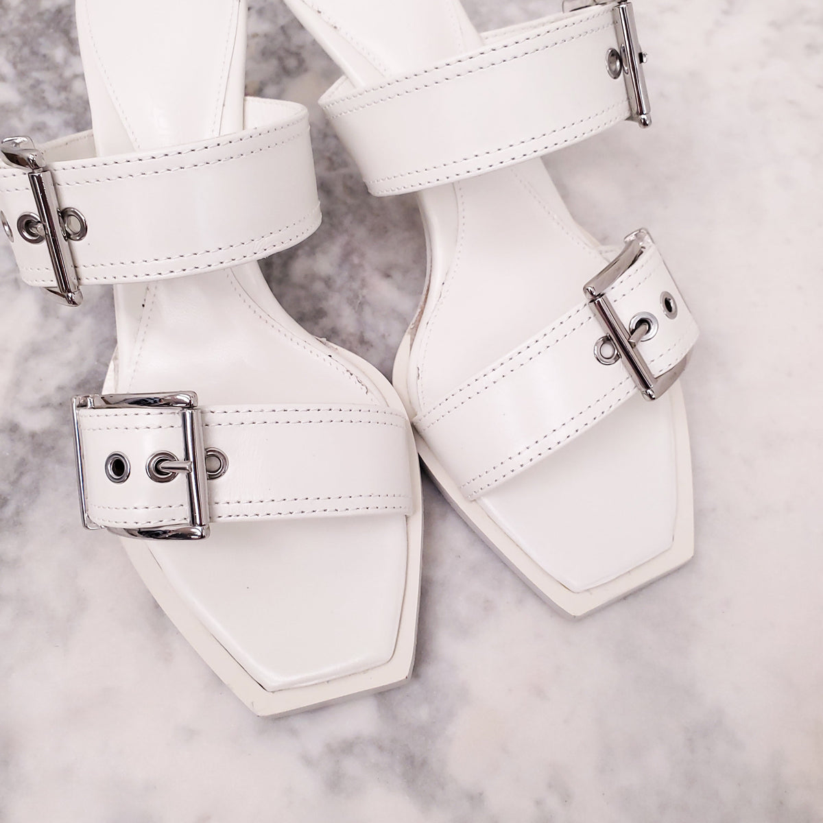 ALEXANDER MCQUEEN WHITE PUNK HEELED MULES - SIZE 38