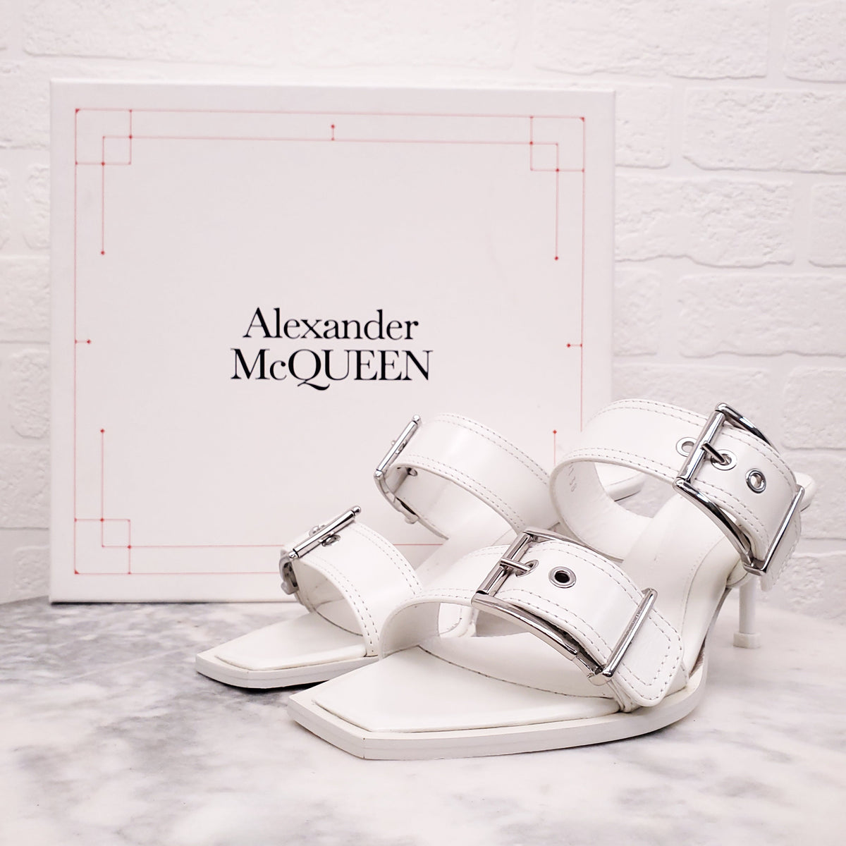 ALEXANDER MCQUEEN WHITE PUNK HEELED MULES - SIZE 38