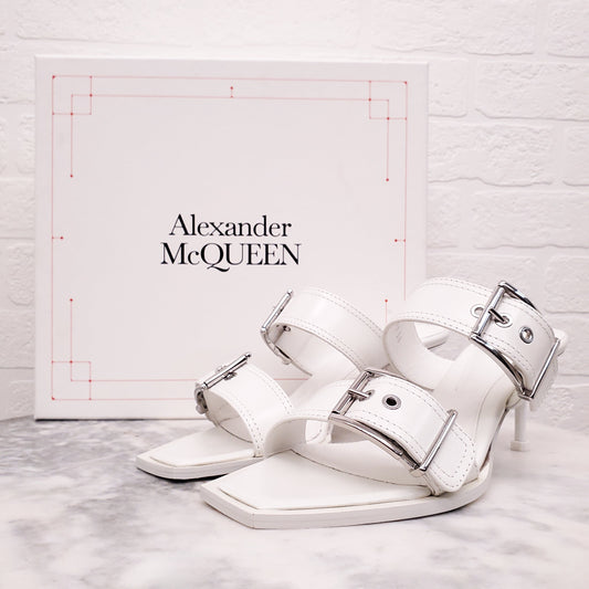 ALEXANDER MCQUEEN WHITE PUNK HEELED MULES - SIZE 38