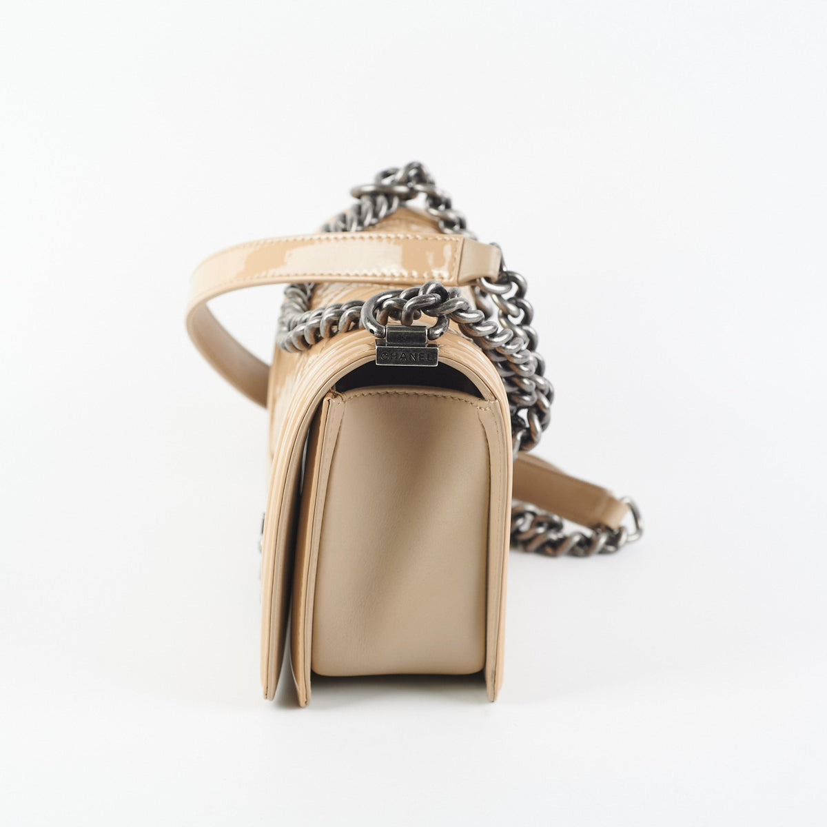 Chanel Old Medium Boy Patent Leather Beige