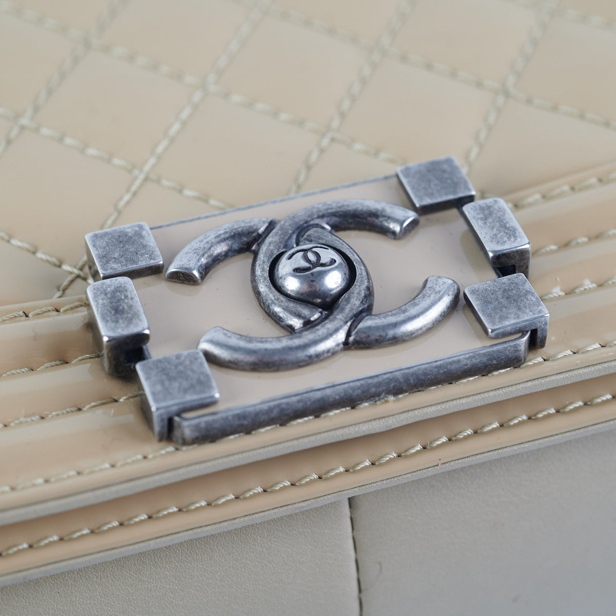 Chanel Old Medium Boy Patent Leather Beige