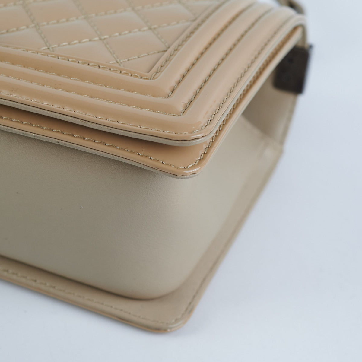 Chanel Old Medium Boy Patent Leather Beige