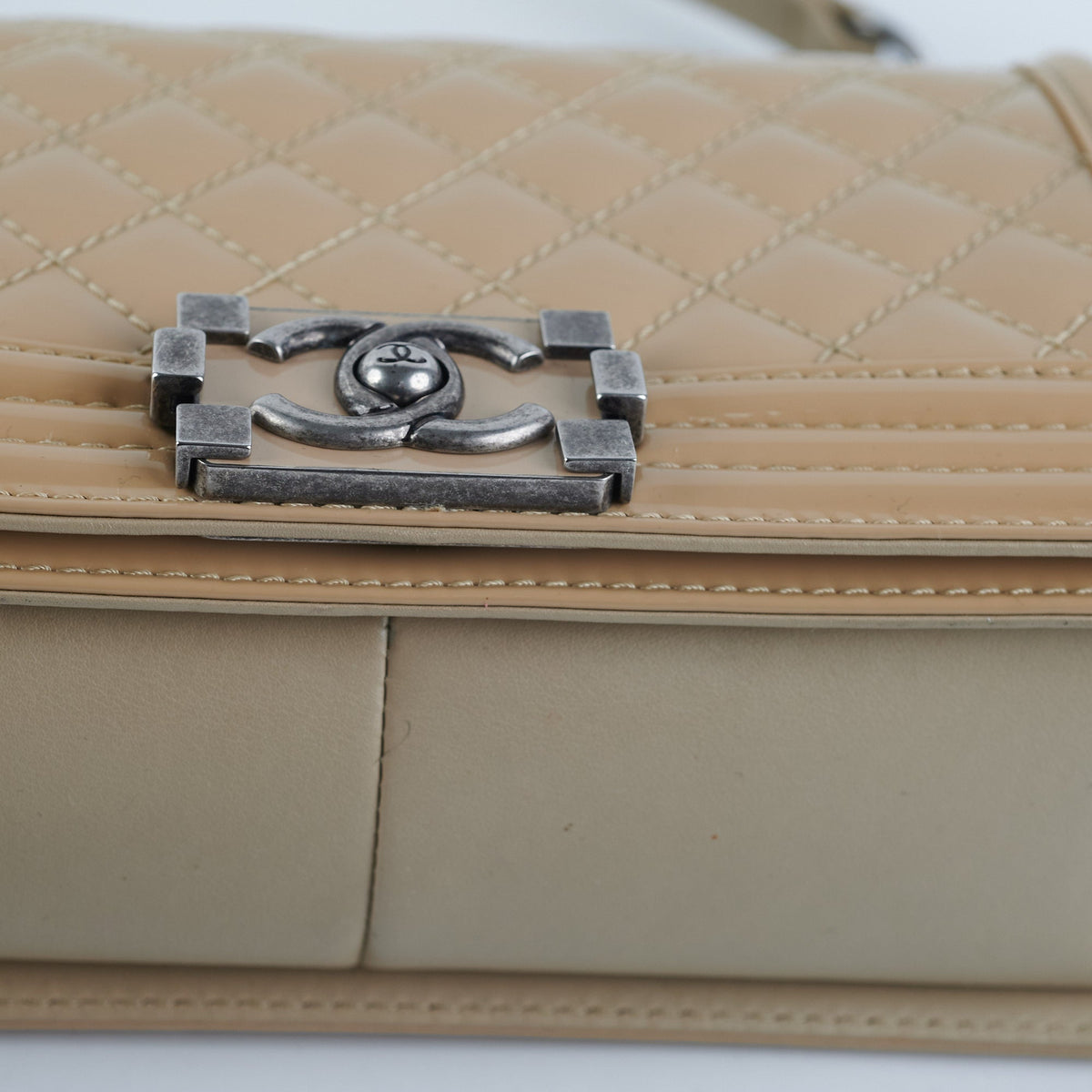 Chanel Old Medium Boy Patent Leather Beige