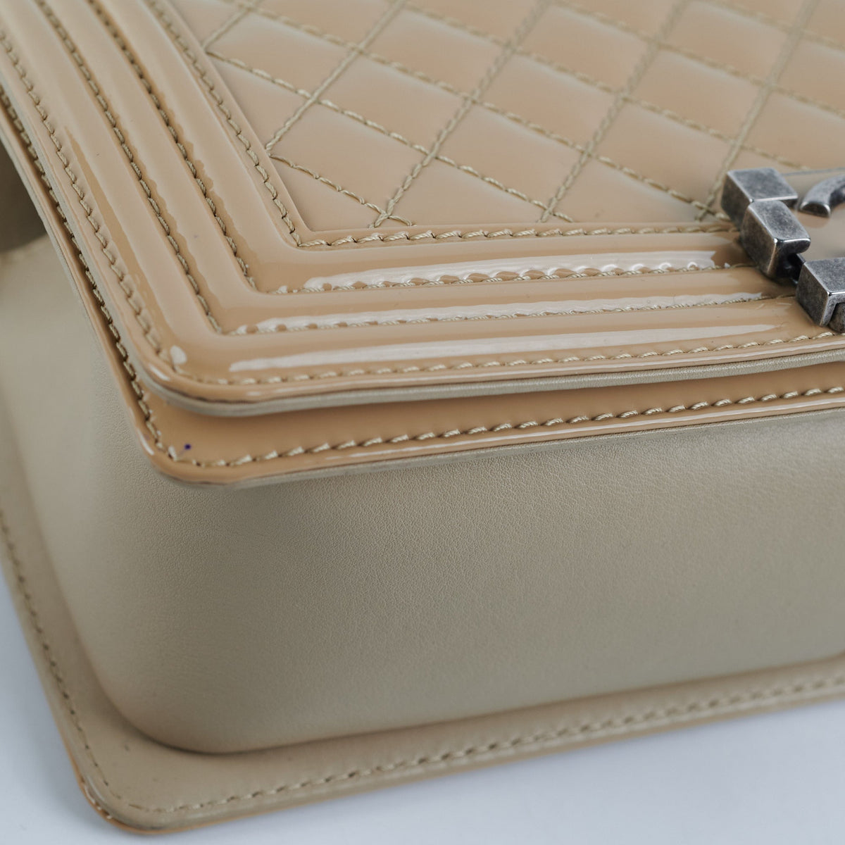 Chanel Old Medium Boy Patent Leather Beige