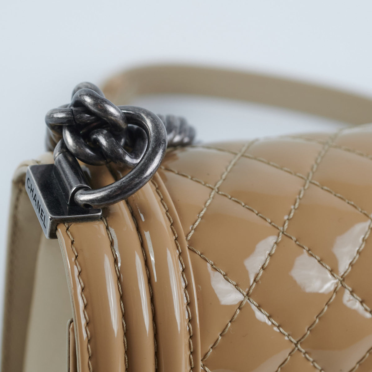 Chanel Old Medium Boy Patent Leather Beige