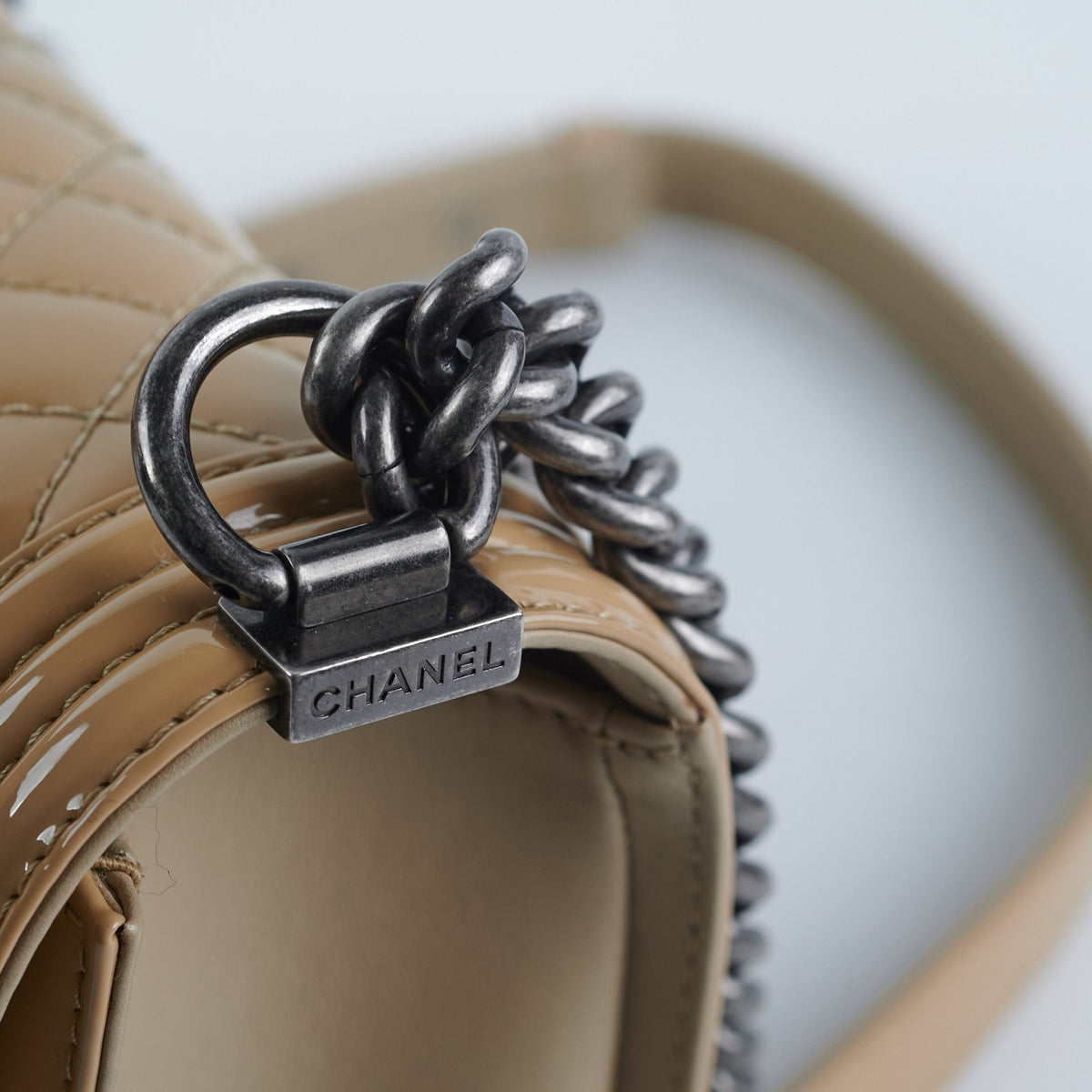 Chanel Old Medium Boy Patent Leather Beige