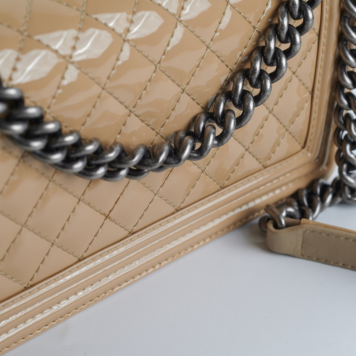 Chanel Old Medium Boy Patent Leather Beige