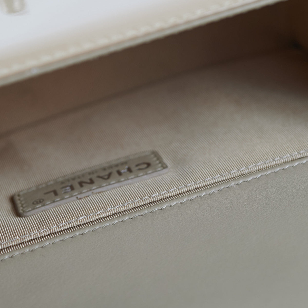 Chanel Old Medium Boy Patent Leather Beige